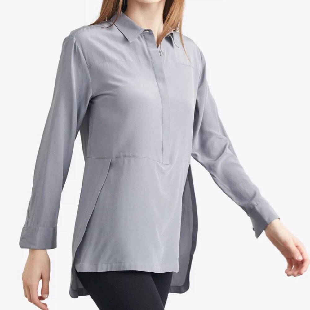 Cynthia Paneled Button Up Silk Shirt, Size XS